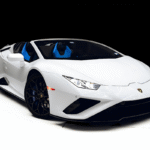 White Lamborghini Huracan Evo Spyder in Luxe AF Motors Warehouse in Houston, Texas