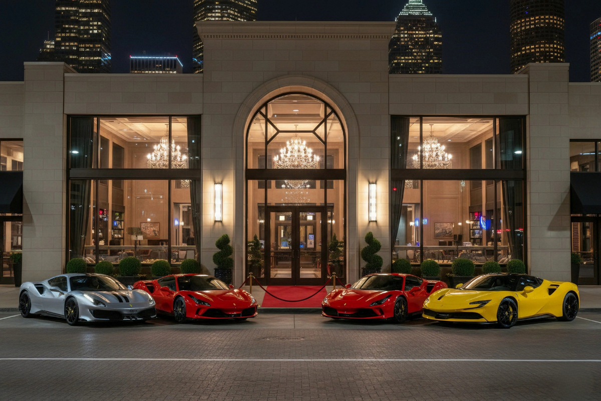 Exotic cars lined up for red carpet in Houston