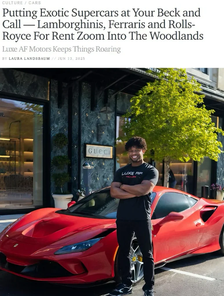Owner of Luxe AF Motors Posing in Front of a Ferrari